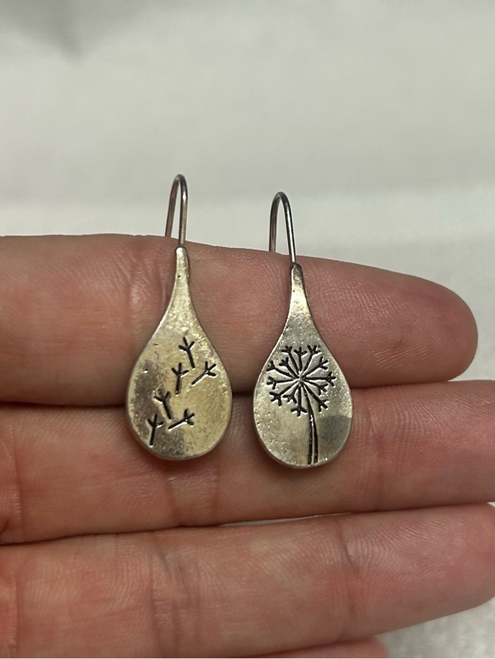Sterling Silver Dandelion Teardrop Earrings - Silver
